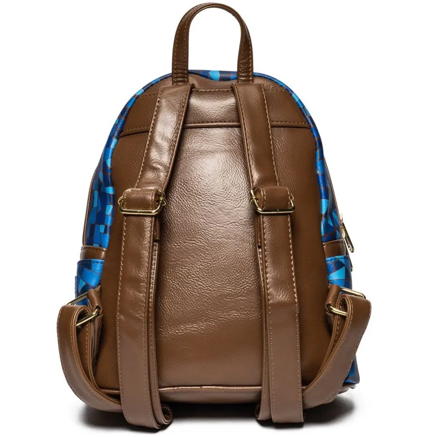 10" Disney : Beauty and the Beast - Stained Glass Faux Leather Mini Backpack Bag Loungefly Exclusive