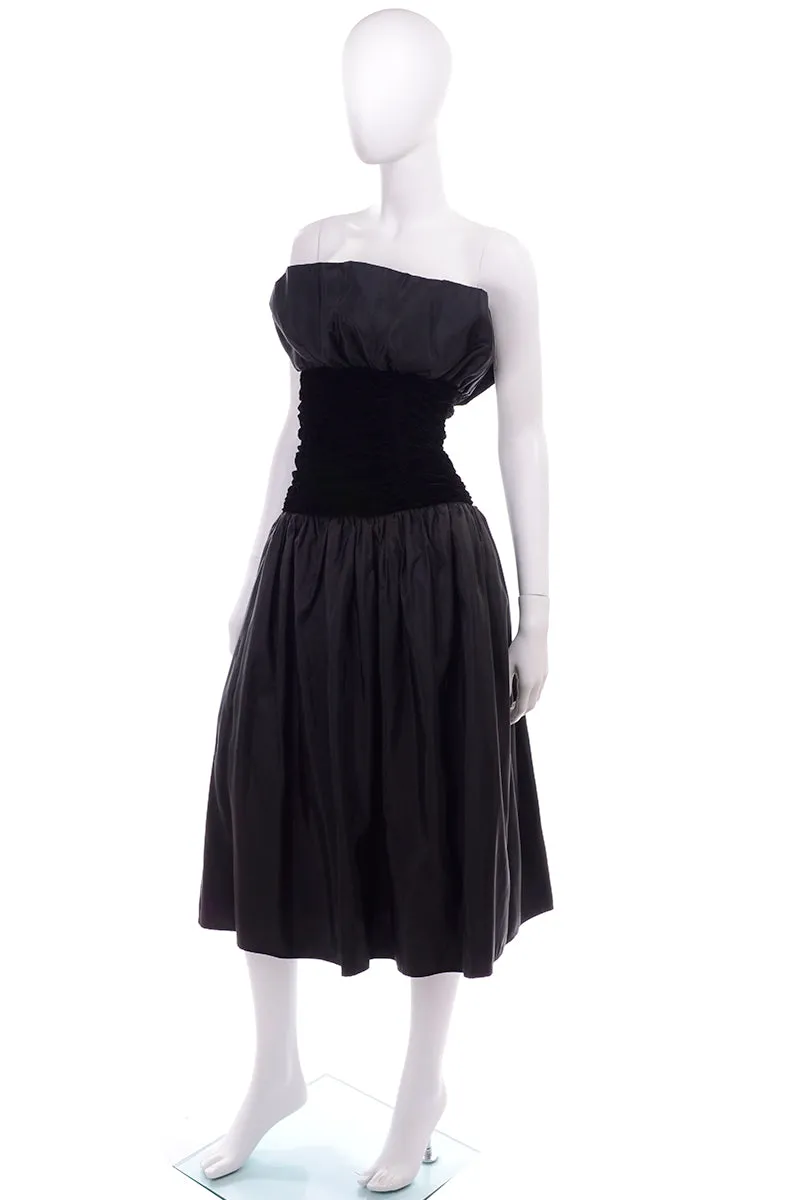 1980s Strapless Black Taffeta & Velvet Evening Dress