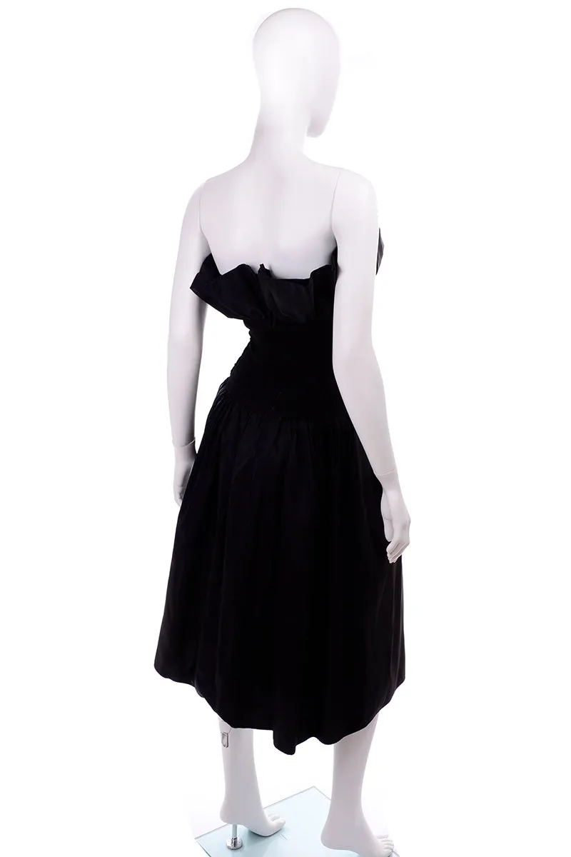 1980s Strapless Black Taffeta & Velvet Evening Dress