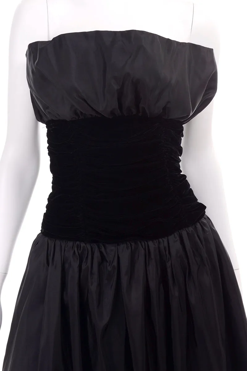 1980s Strapless Black Taffeta & Velvet Evening Dress