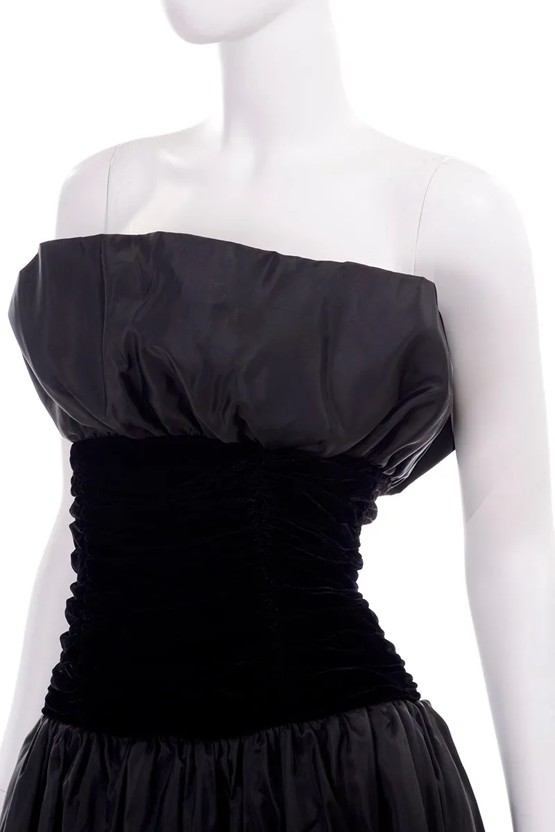 1980s Strapless Black Taffeta & Velvet Evening Dress