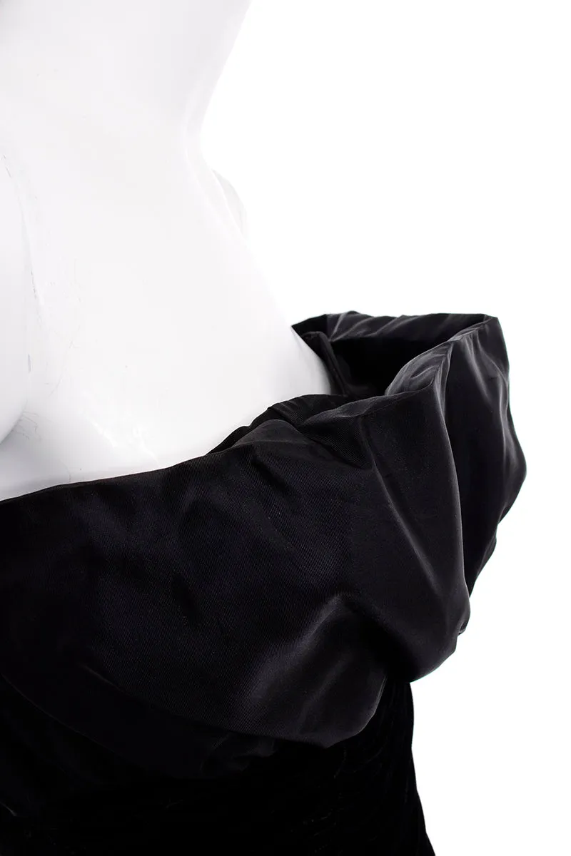 1980s Strapless Black Taffeta & Velvet Evening Dress