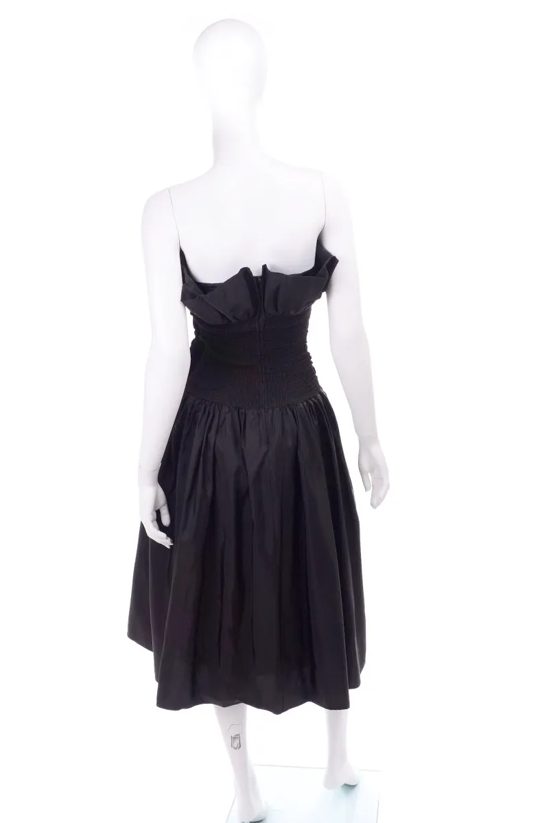 1980s Strapless Black Taffeta & Velvet Evening Dress