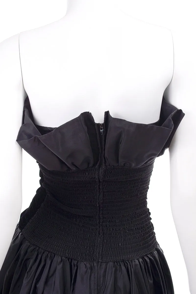 1980s Strapless Black Taffeta & Velvet Evening Dress