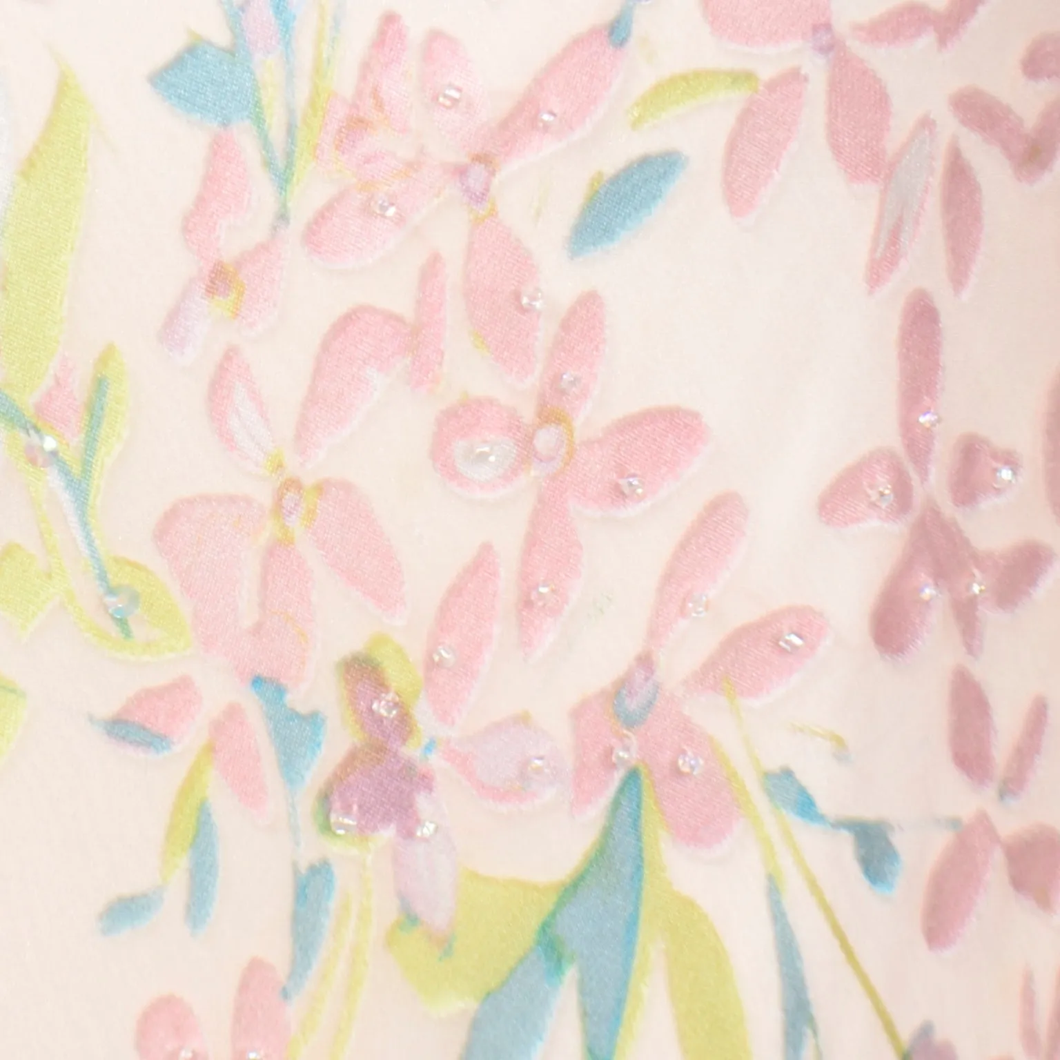 1990s Beaded Pink Floral Evening Bias Cut Slip Dress w Handkerchief Hem