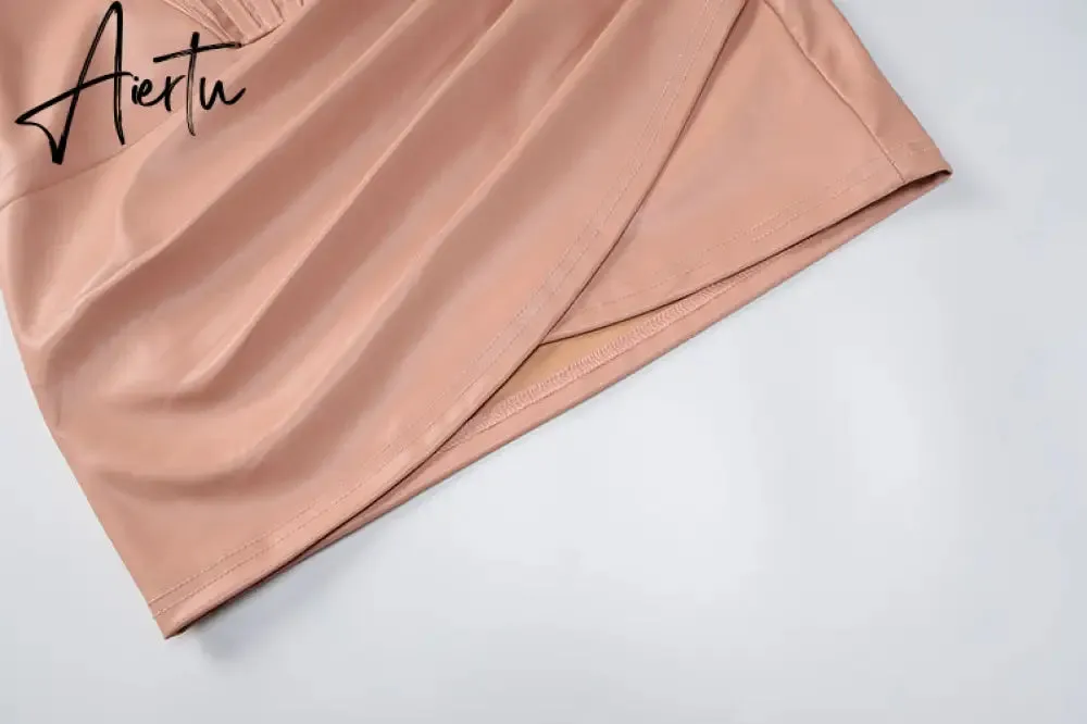 Aiertu Pu Bodycon Slip Sleeveless Backless Pleated Patchwork Streetwear Backless Sexy Mini Dress Women Summer Autumn Y2K