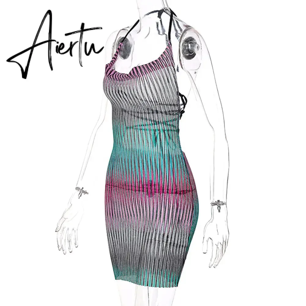 Aiertu Sleeveless Backless See Through Bandage Satin Slip Mini Dress Summer Women Fashion Sexy Party Club Robe Kpytomoa
