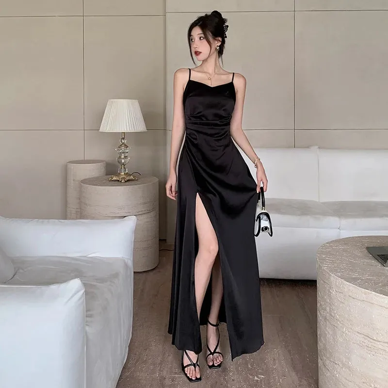 Aiertu Swing Collar Sleeveless Slip Sex Slit Maxi Dress New Fashion Evening Party Women Elegant Streetwear Y2K