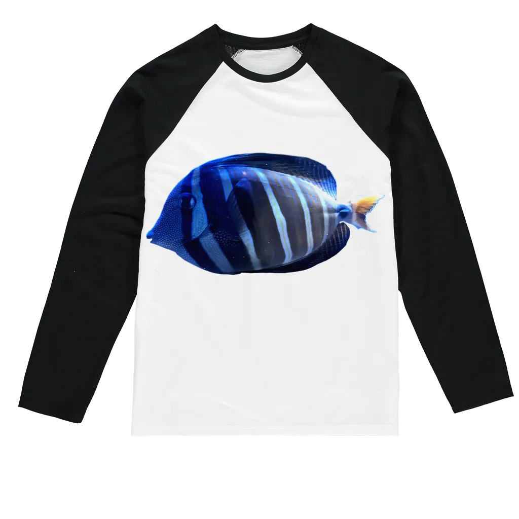 Blue Striped Fish Sublimation Baseball Long Sleeve T-Shirt