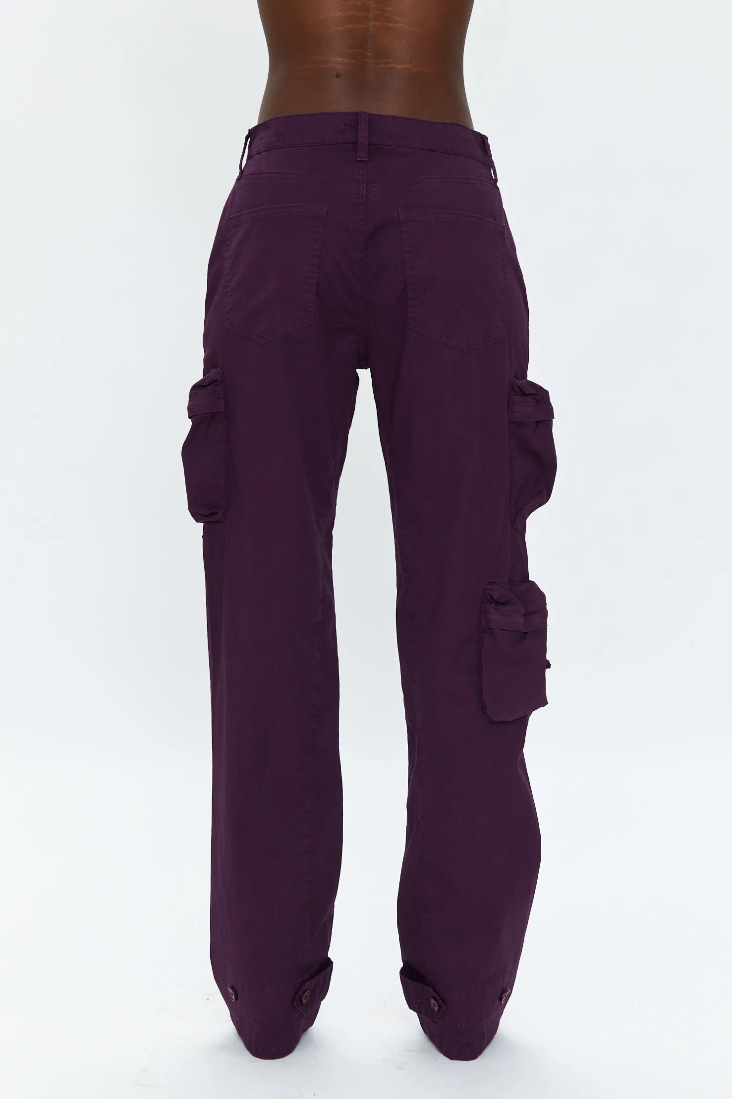 Bobbie Mid Rise Loose Straight Cargo Jean - Washed Aubergine