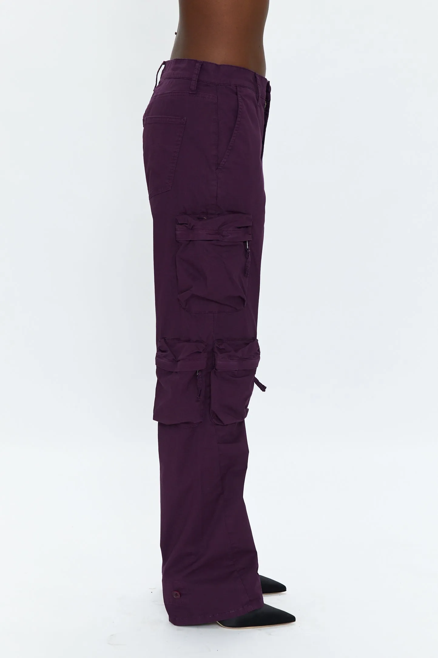Bobbie Mid Rise Loose Straight Cargo Jean - Washed Aubergine