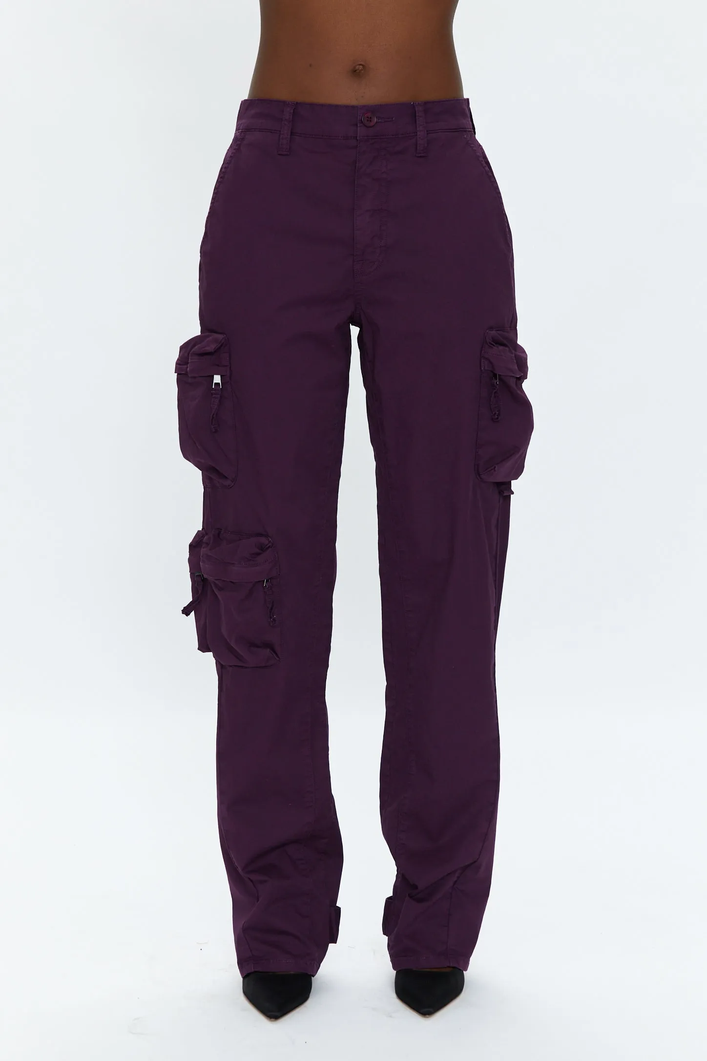 Bobbie Mid Rise Loose Straight Cargo Jean - Washed Aubergine