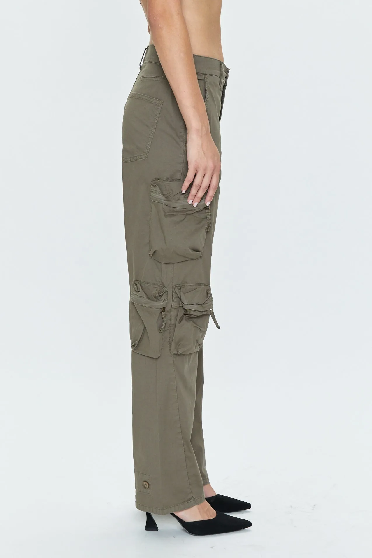 Bobbie Utility Mid Rise Loose Straight Cargo - Dark Olive