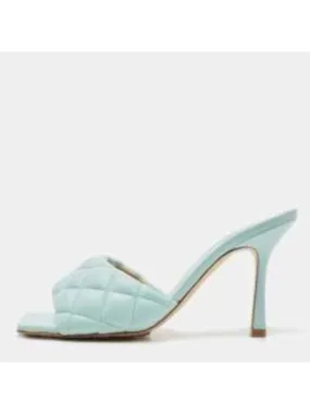 BOTTEGA VENETA Womens Light Blue Quilted Lido Square Toe Stiletto Slip On Leather Dress Heeled