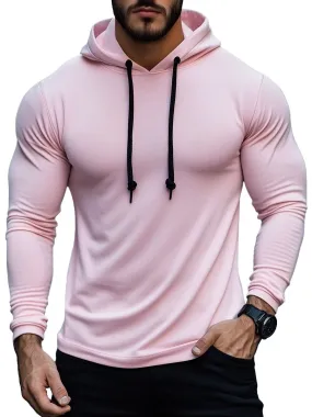 Casual Pink Long Sleeve Hooded T-shirt