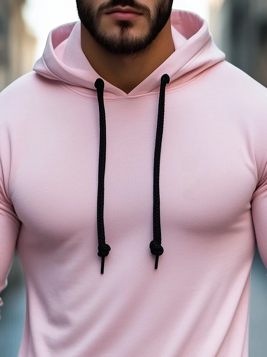 Casual Pink Long Sleeve Hooded T-shirt