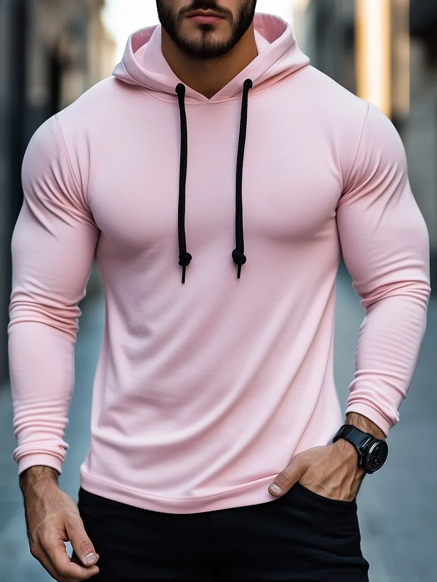 Casual Pink Long Sleeve Hooded T-shirt