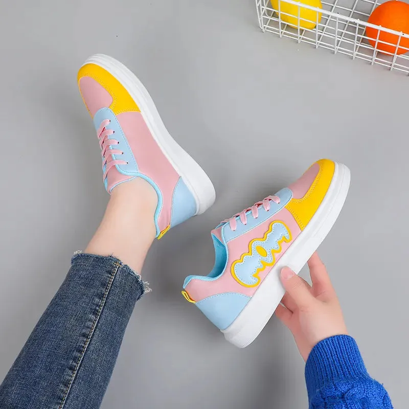 Casual Sports Shoes Patchwork Shoes Female Flat Board Shoes Students Soft Sole Shoes