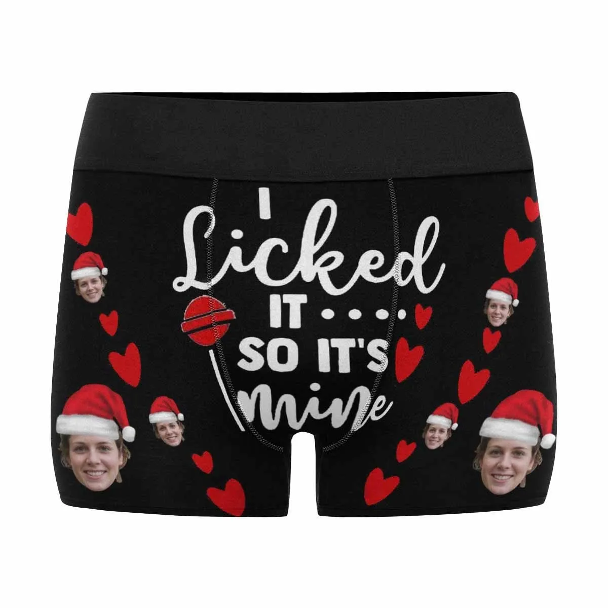 Custom Boxer Briefs with Face I Licked It Christmas Hat Personalized Red Love Heart Boxer Briefs For Valentine's Day Gift