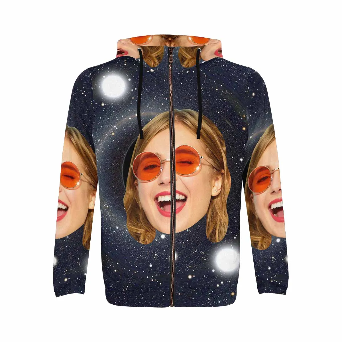 Custom Face Starry Sky Men's All Over Print Full Zip Hoodie