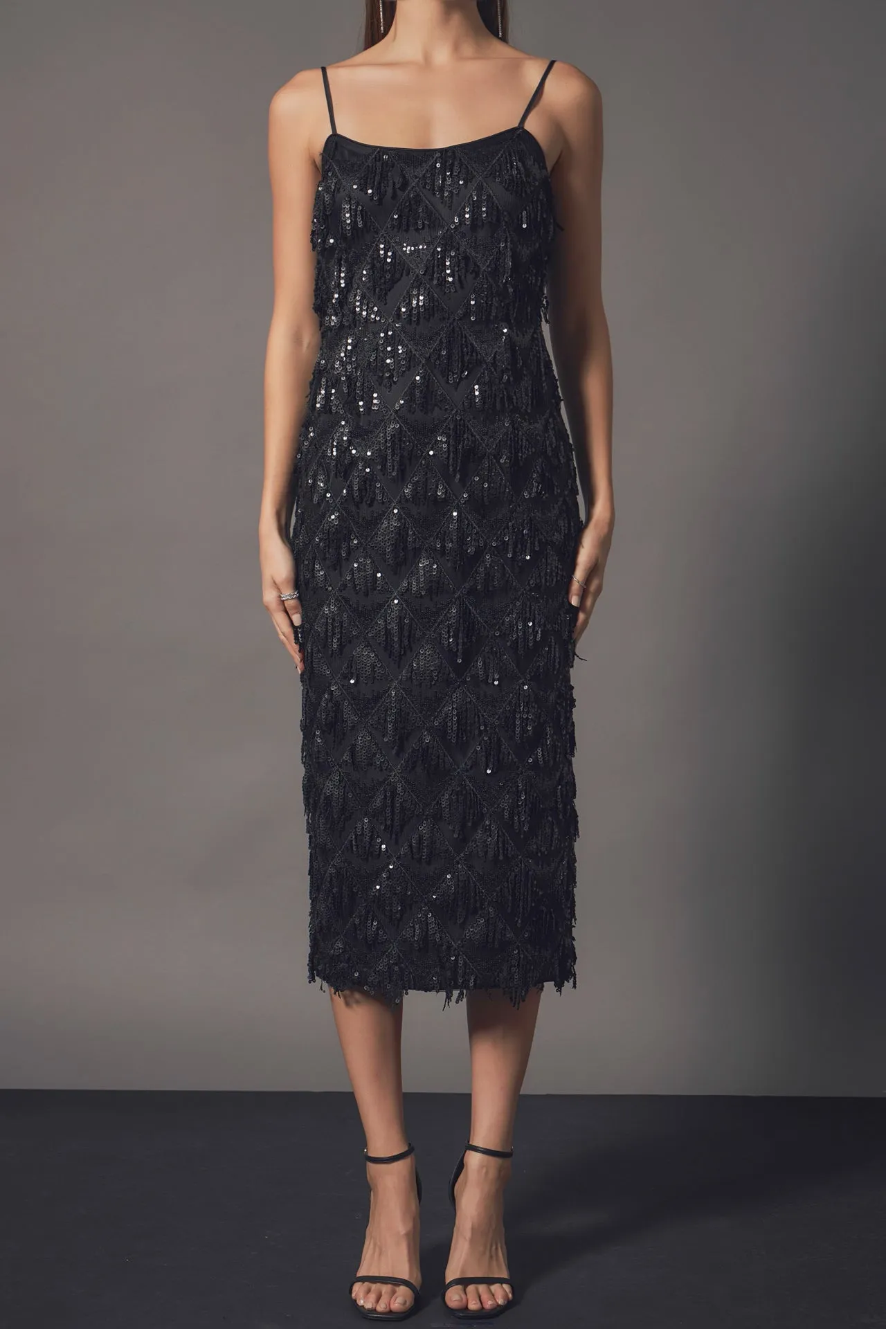 Diagonal Sequins Slip Dress
