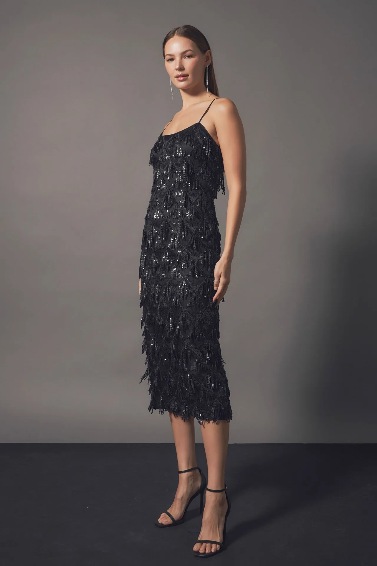 Diagonal Sequins Slip Dress