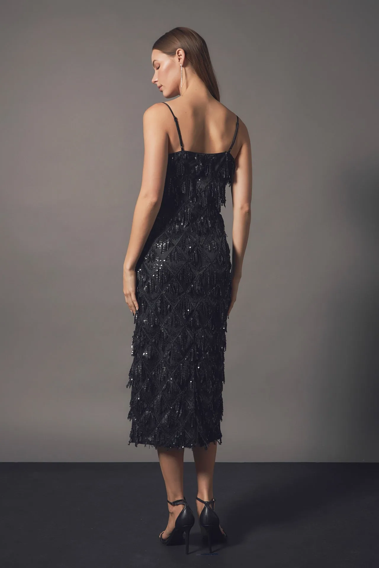 Diagonal Sequins Slip Dress