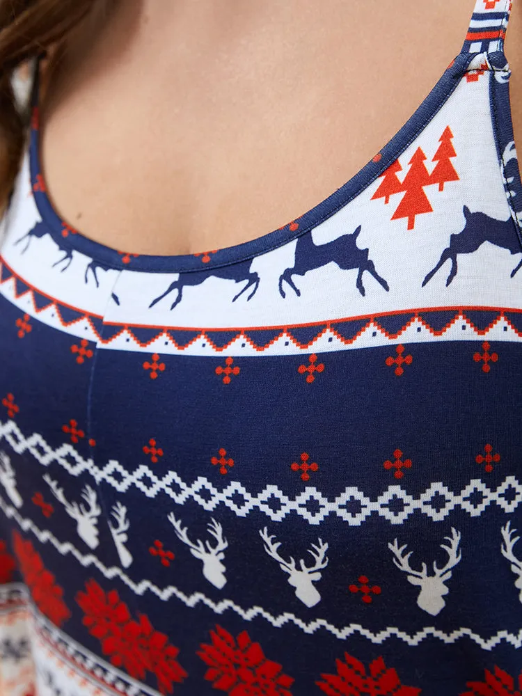 Elk Snowflake Print Pocket Striped Cami Jumpsuit