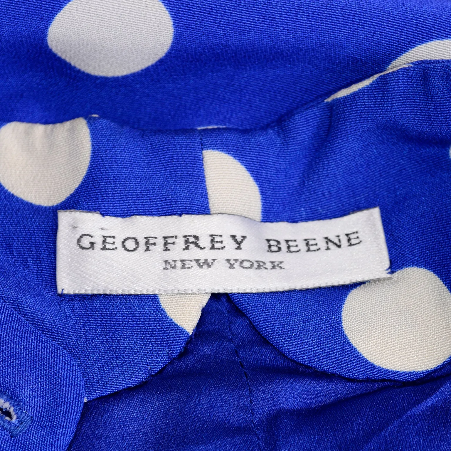 Geoffrey Beene Vintage Silk Blue & White Polka Dot Dress