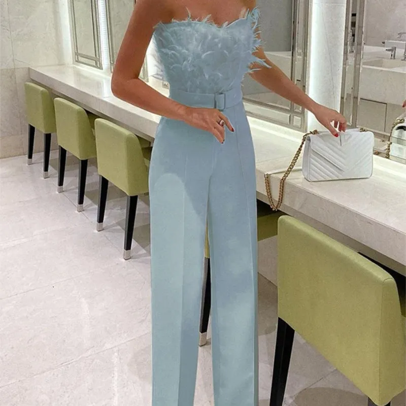 Girlie Fashion Feather Tube Sexy Jumpsuit