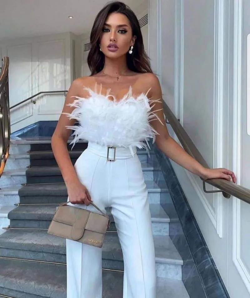 Girlie Fashion Feather Tube Sexy Jumpsuit