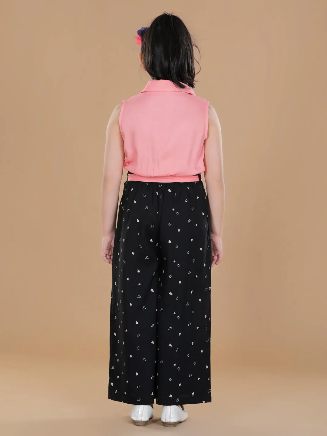 Girl's  Rayon Peach & Black Jumpsuit - StyleStone Kid