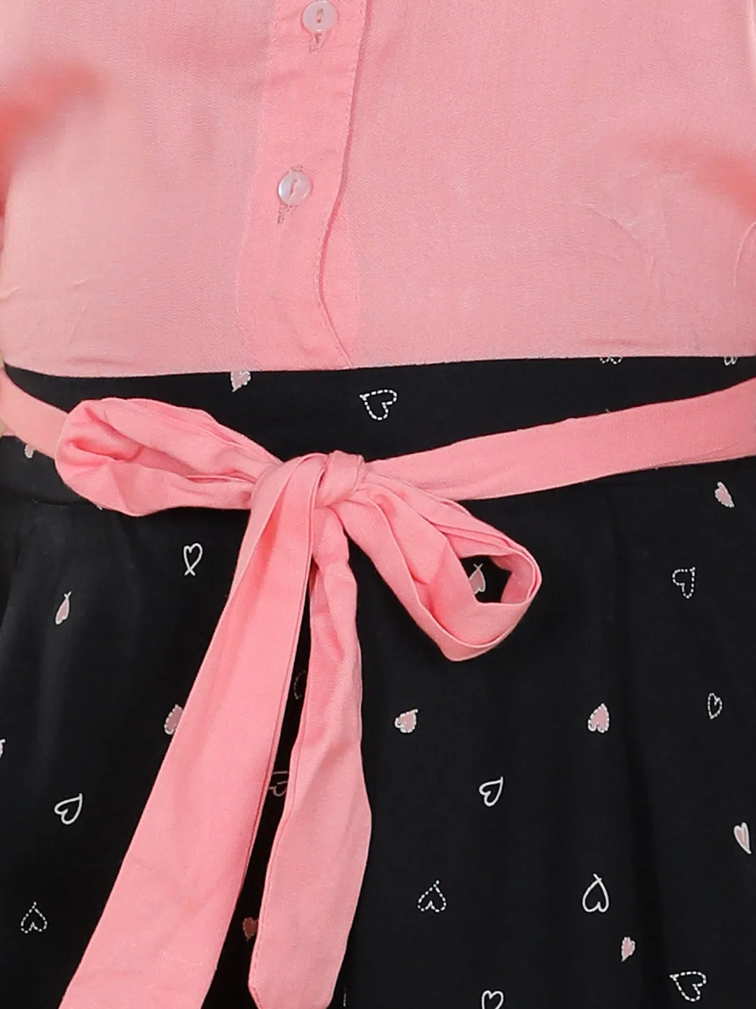 Girl's  Rayon Peach & Black Jumpsuit - StyleStone Kid
