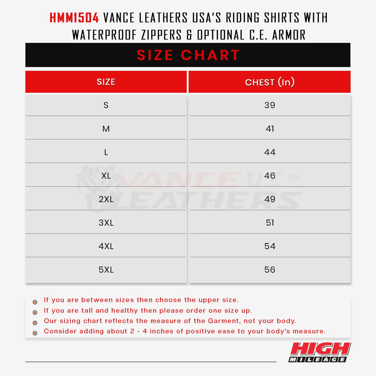 HMM1504GB Vance Leathers USA’s Riding Shirts with Waterproof Zippers & Optional C.E. Armor
