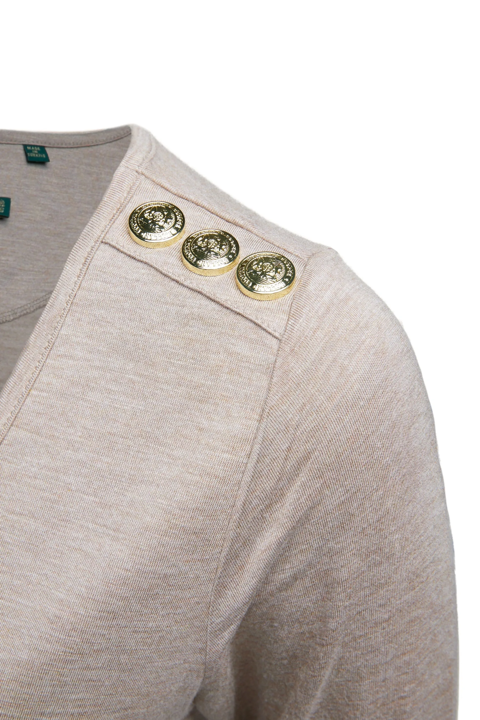 Holland Cooper Long Sleeve V Neck Tee in Oatmeal