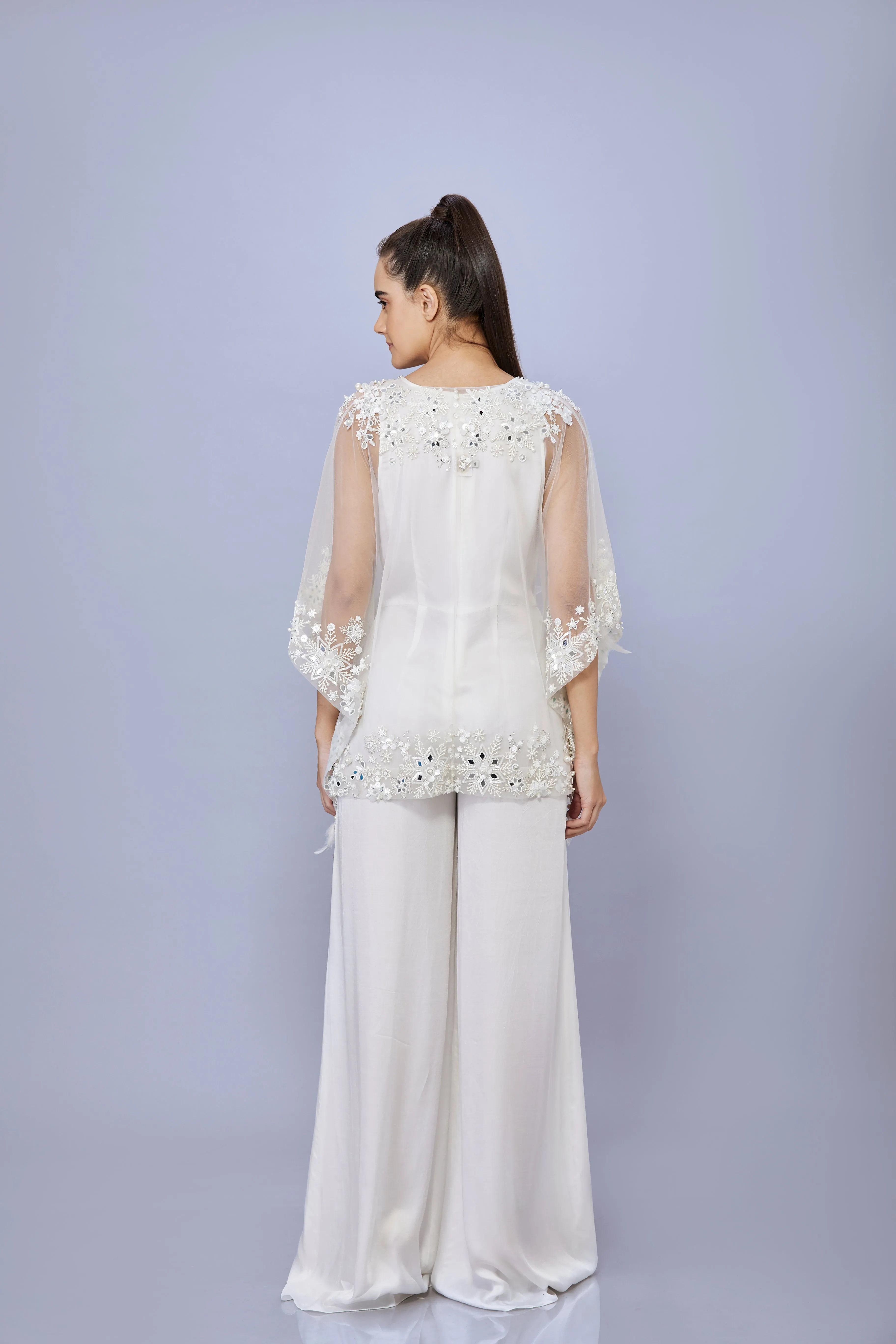 Ivory Net mirrors & sequins snowflake Kaftan   Jumpsuit
