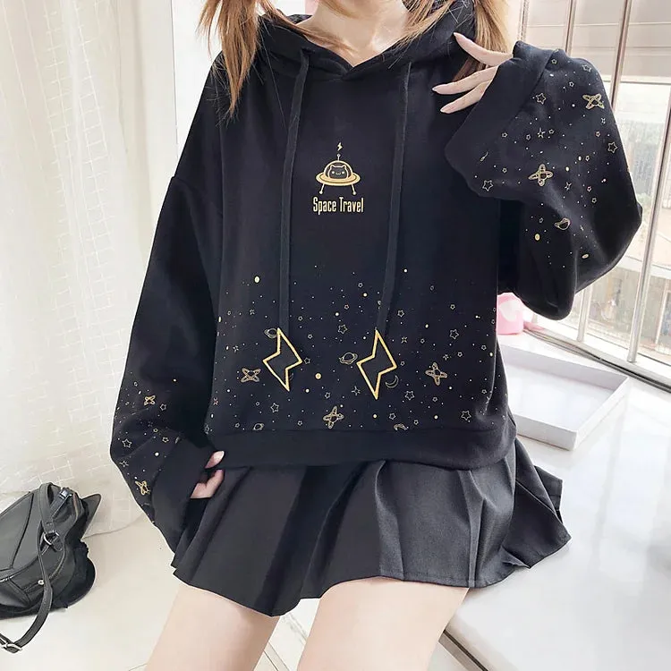 Japanese Streetwear Style: Harajuku Starry Nights Lightning Hoodie