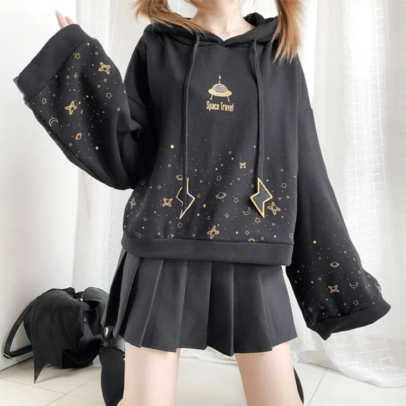 Japanese Streetwear Style: Harajuku Starry Nights Lightning Hoodie