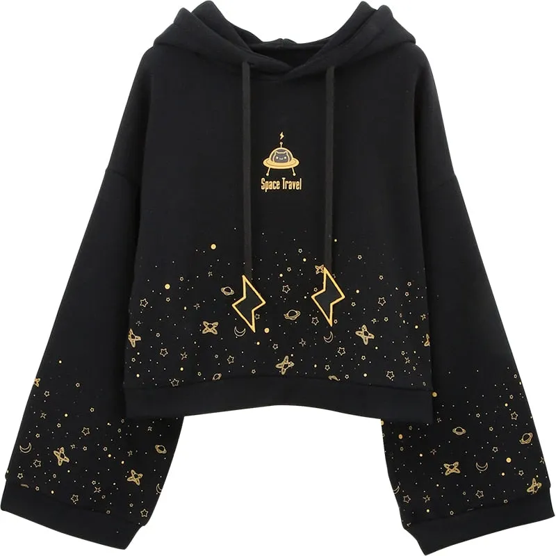 Japanese Streetwear Style: Harajuku Starry Nights Lightning Hoodie