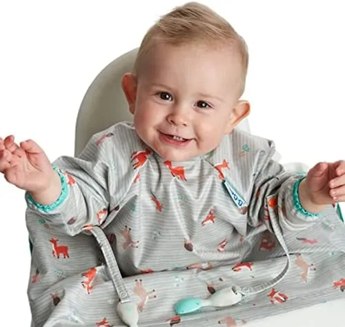 Long sleeve Coverall Weaning Bib Woodland Friends Grey