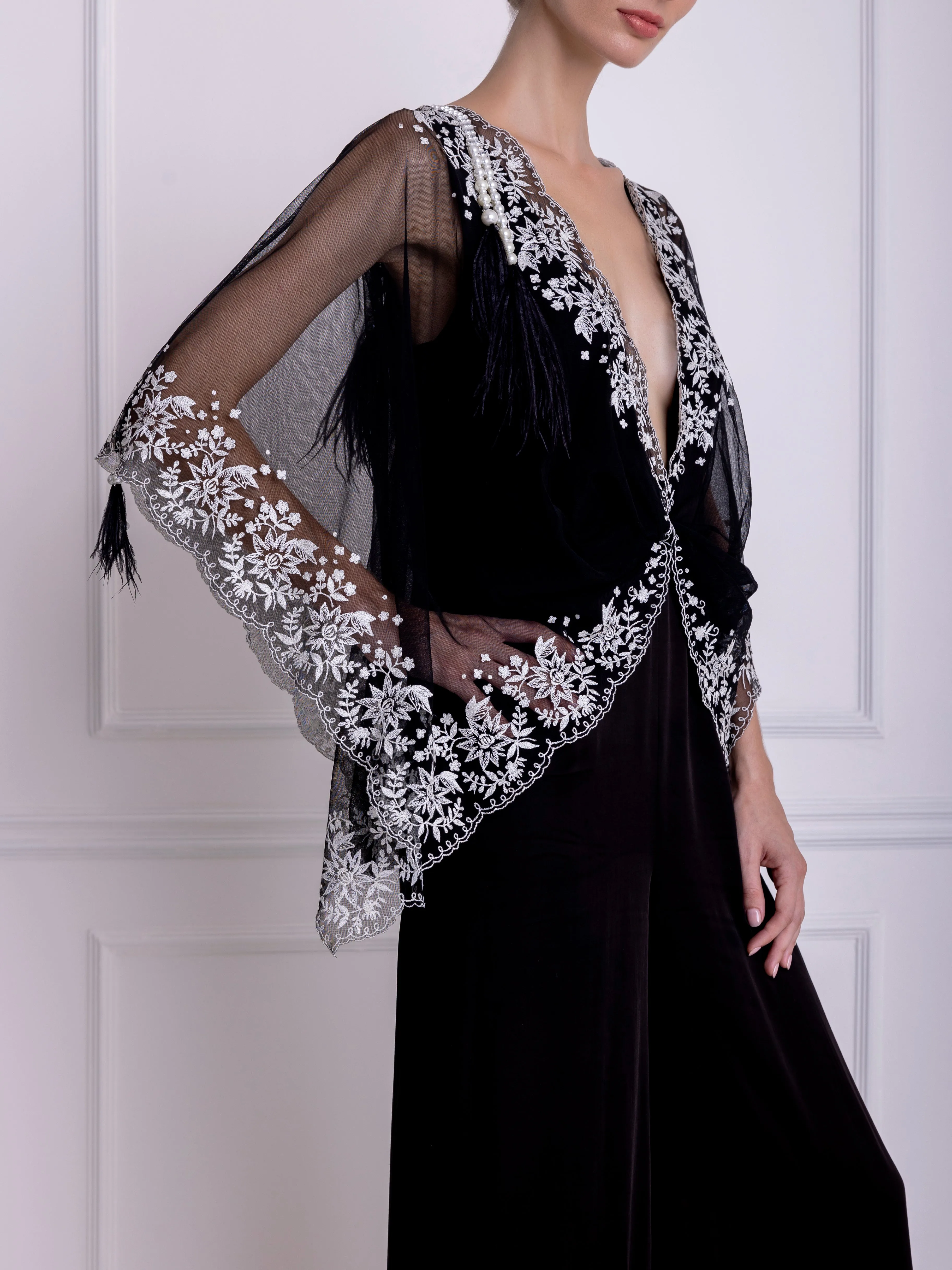 Net draped kaftan jumpsuit