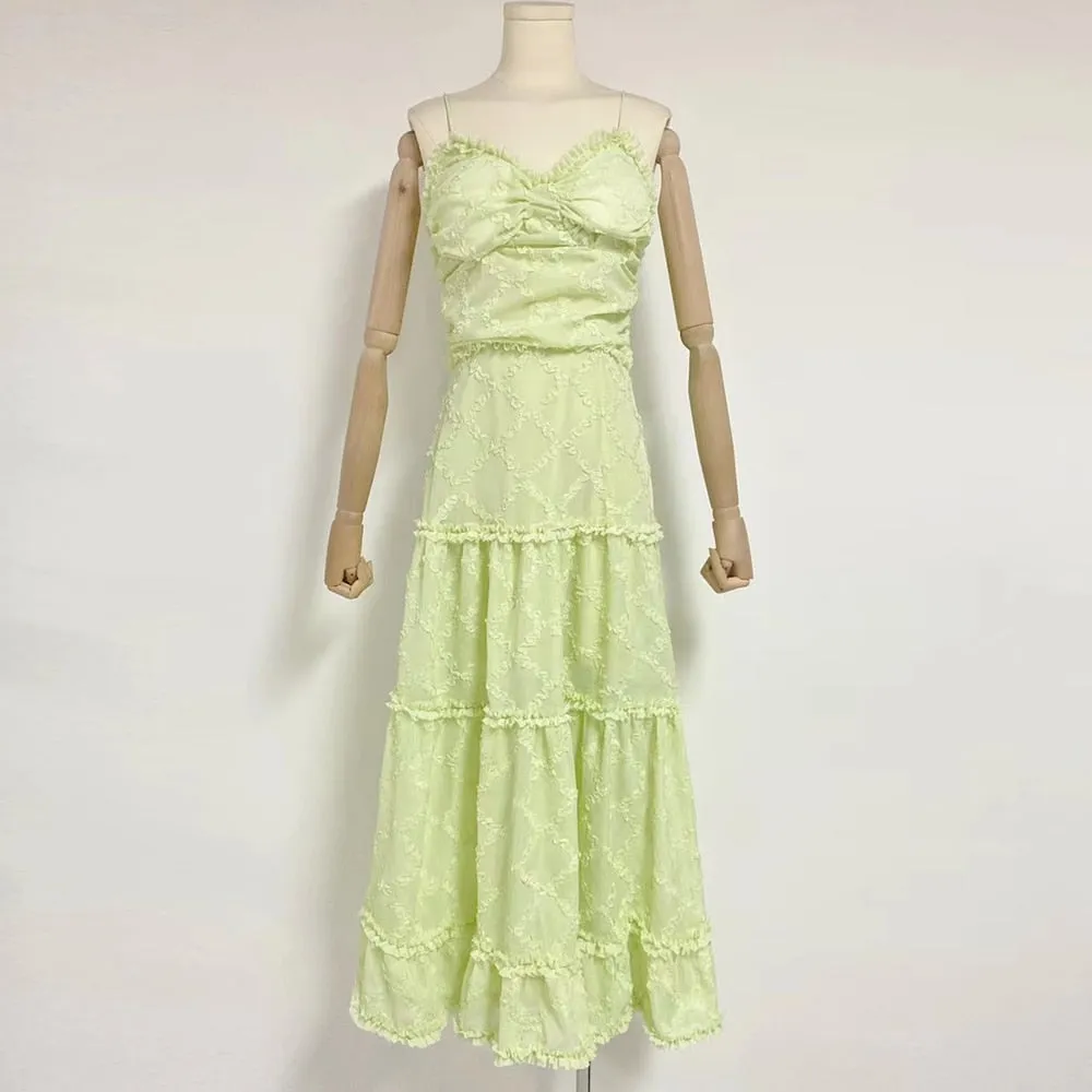 Patchwork Folds Dresses For Women Square Collar Sleeveless High Waist Casual A Line Slip Dress Female Fashion