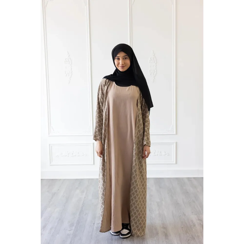 Sale Mermaid Tail Print Abaya - Sandstone