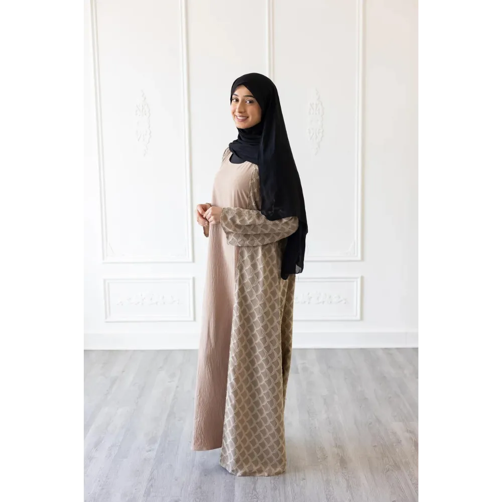 Sale Mermaid Tail Print Abaya - Sandstone