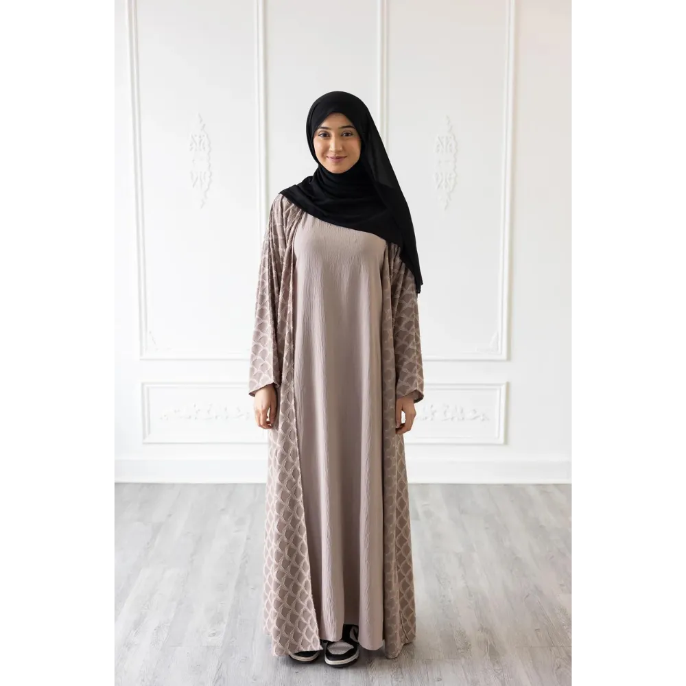 Sale Mermaid Tail Print Abaya - Taupe