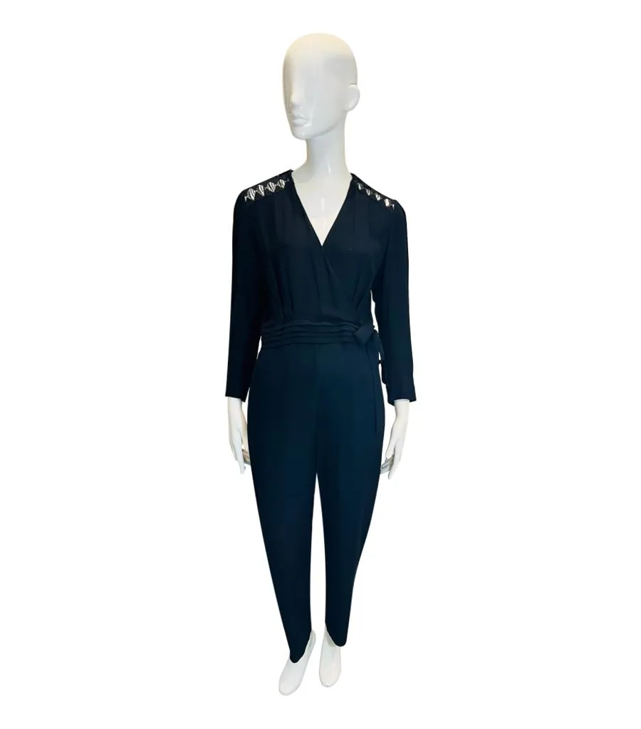 Sandro Lace-Panelled Wrap Jumpsuit. Size 40FR