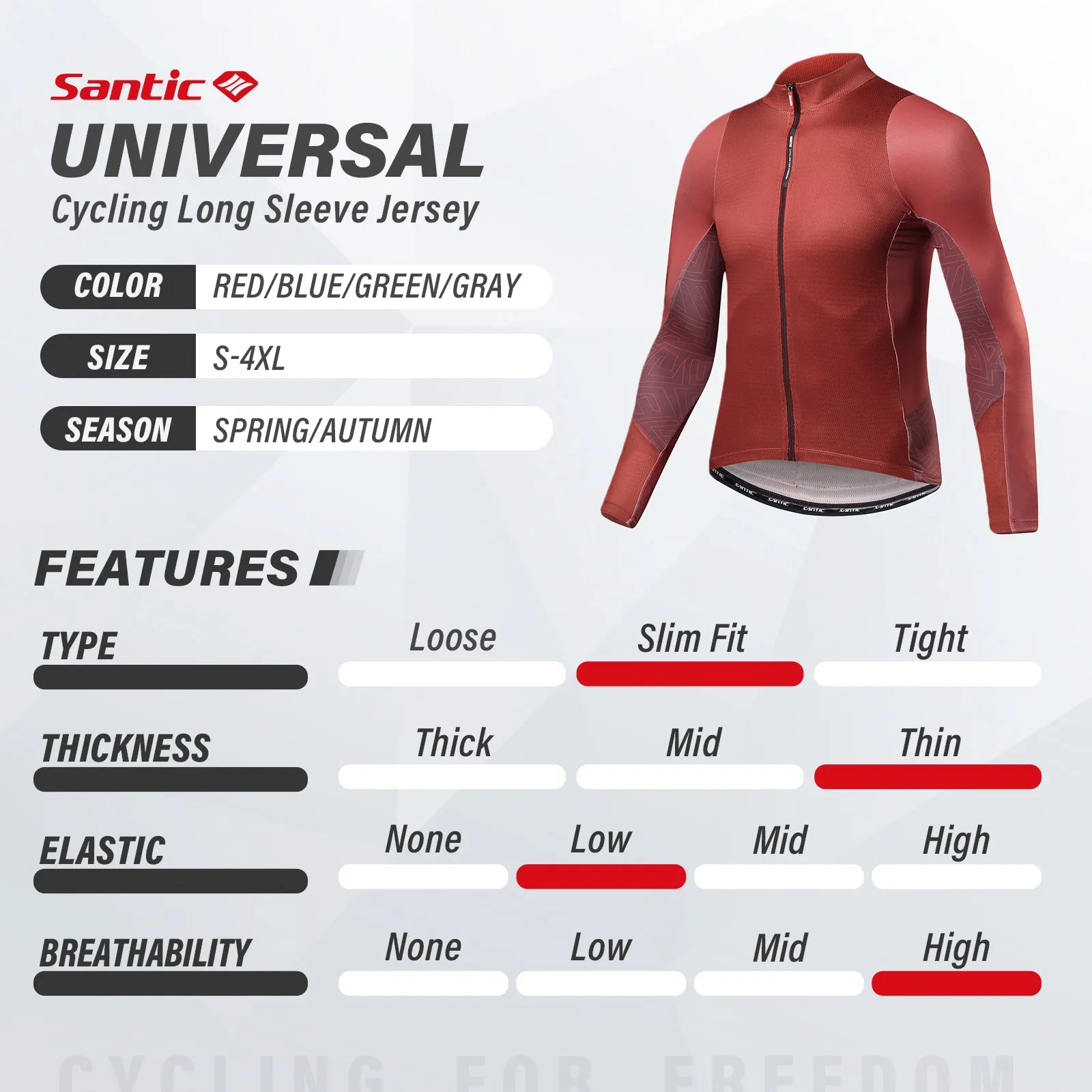 Santic Universal Red Men Cycling Jersey Long Sleeve