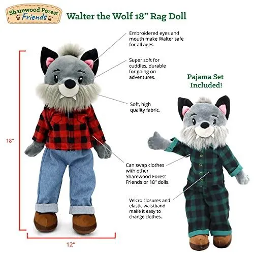 Sharewood Forest Friends 18 Inch Rag Doll Walter the Wolf