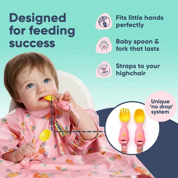 Short-sleeve Coverall Weaning Bib   Attachable Weaning Cutlery Set Teddy Bear Pink
