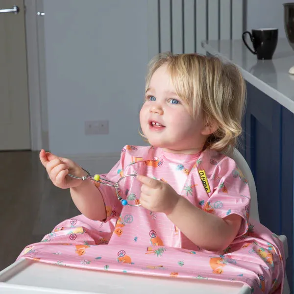 Short-sleeve Coverall Weaning Bib   Attachable Weaning Cutlery Set Teddy Bear Pink